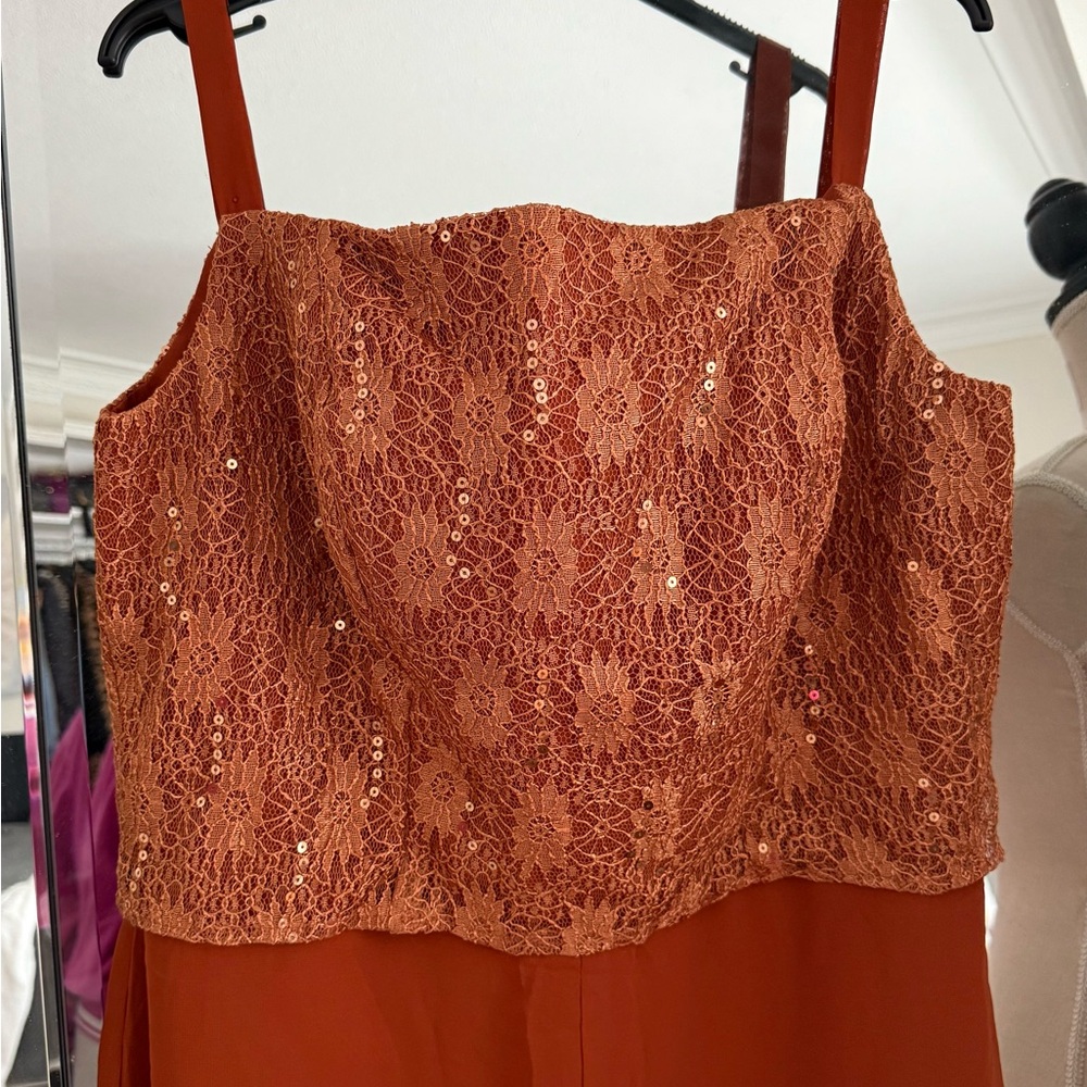 Rust Lace Top Jumpsuit - Picture 2 of 3